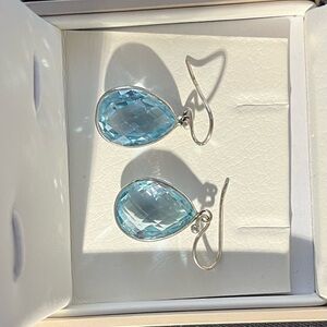 Elegant Blue Topaz and Sterling Silver Teardrop Earrings with Faceted Gemstones